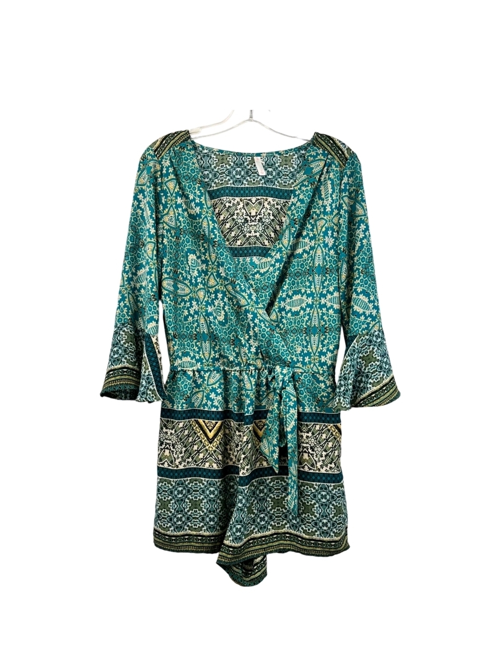 Xhilaration Teal and Cream Printed Romper